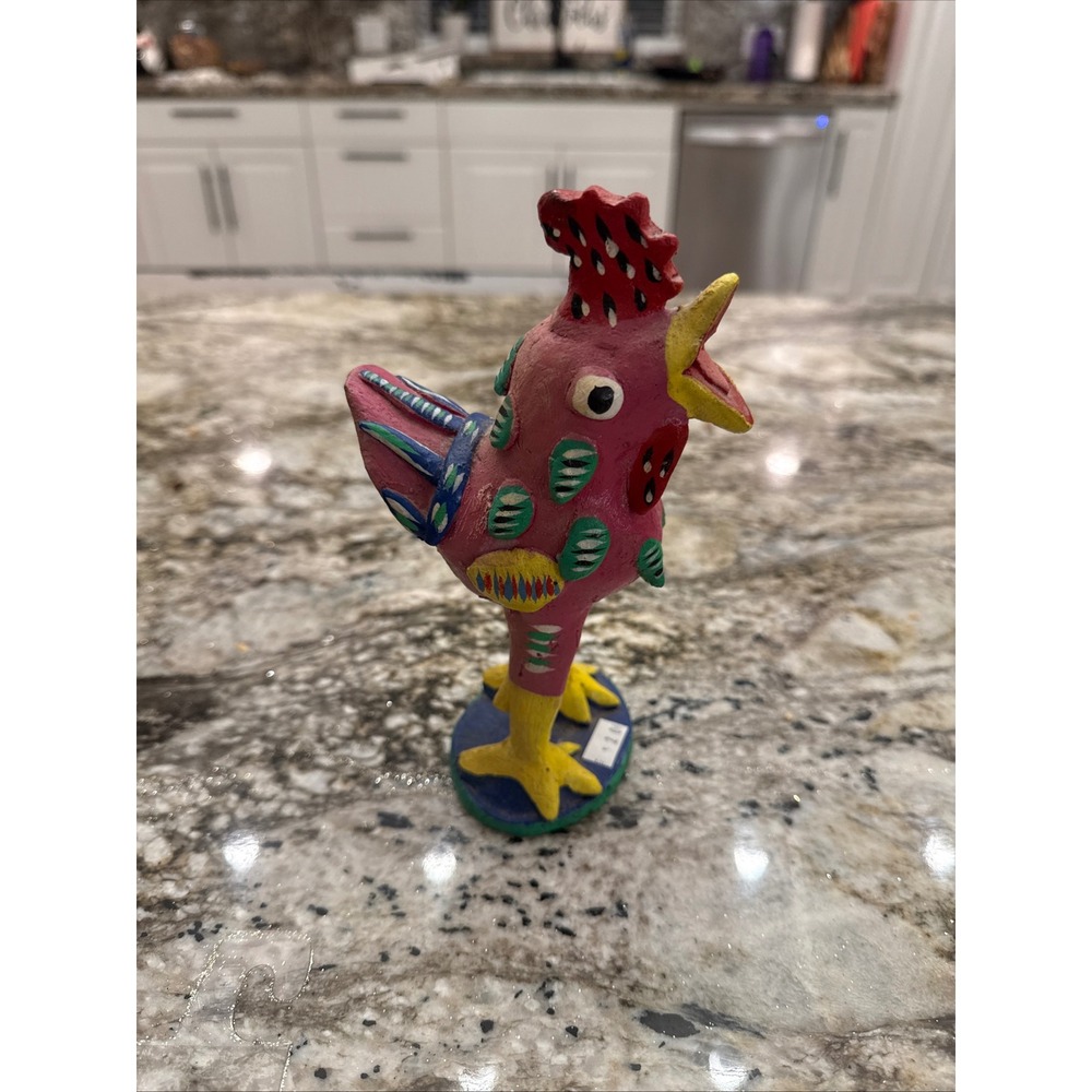 Ortega Folk Art Hand‎ Painted Ceramic Rooster Figurine Bright Colors Signed